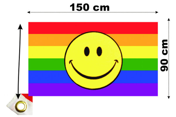 Regenbogen Smiley Flagge 90 x 150 cm